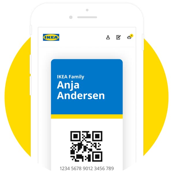 Et billede af en tegning af et digitalt medlemskort med en QR kode. 