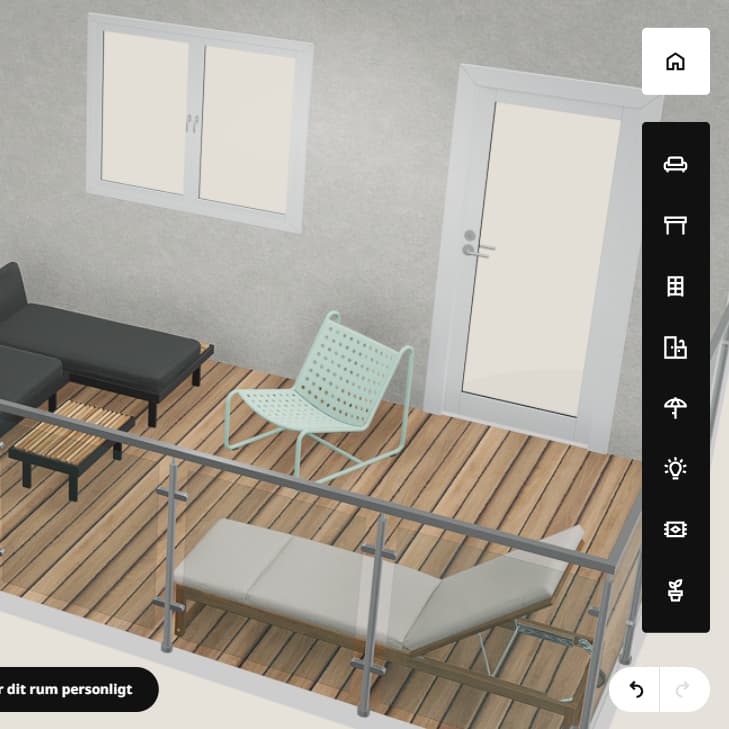 Et billede fra tegneprogrammet hvor man kan designe indretning på sin terrasse.