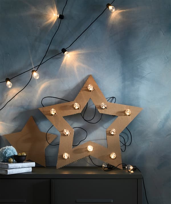 Even simple DIY-crafts become wall-worthy when decorated with IKEA BLÖTSNÖ LED lighting chain.