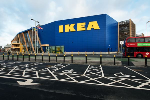 Facade of IKEA Greenwich with the IKEA logo