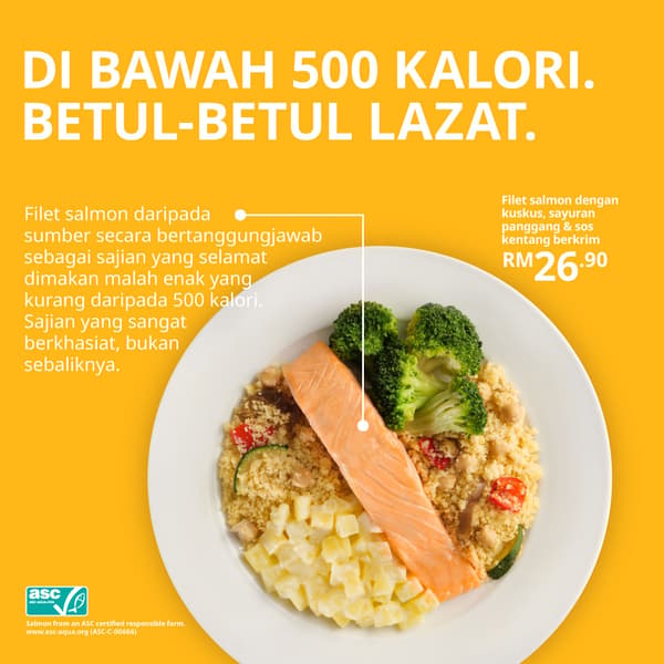 Filet salmon daripada sumber secara bertanggungjawab sebagai sajian yang selamat dimakan malah enak yang kurang daripada 500 kalori. Sajian yang sangat berkhiasiat, bukan sebaliknya