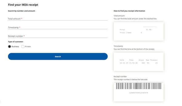 Find your IKEA receipt in a picture