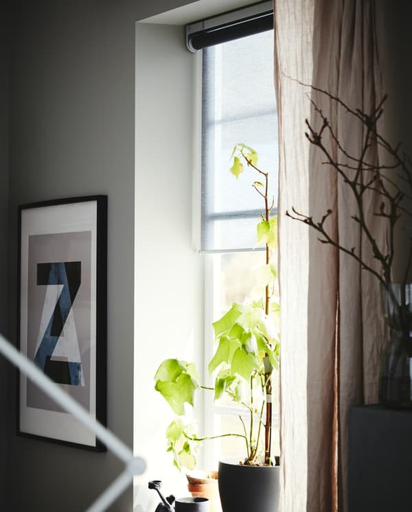 FYRTUR Block-out roller blind, wireless, battery-operated grey, 60x195 cm