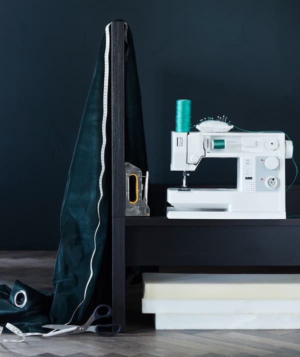 Giving MALM bed frame a velvet headboard.