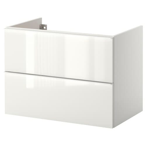 GODMORGON wash stand with 2 drawers with glossy white effect.