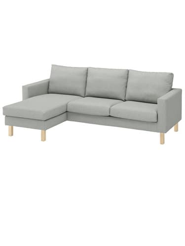 Grå 3-personers sofa med chaiselong