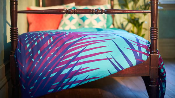 GRACIÖS Quilt cover and pillowcase, tile pattern, turquoise, 150x200/50x80 cm