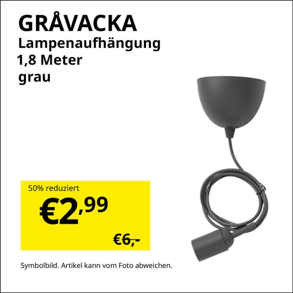 GRAVACKA Lampenaufhängung 1,8 Meter grau jetzt im Zweites Leben Shop € 2,99 statt € 6,-