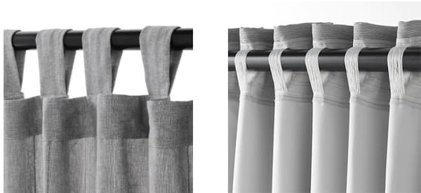 Grey curtains with (open and hidden) tabs 