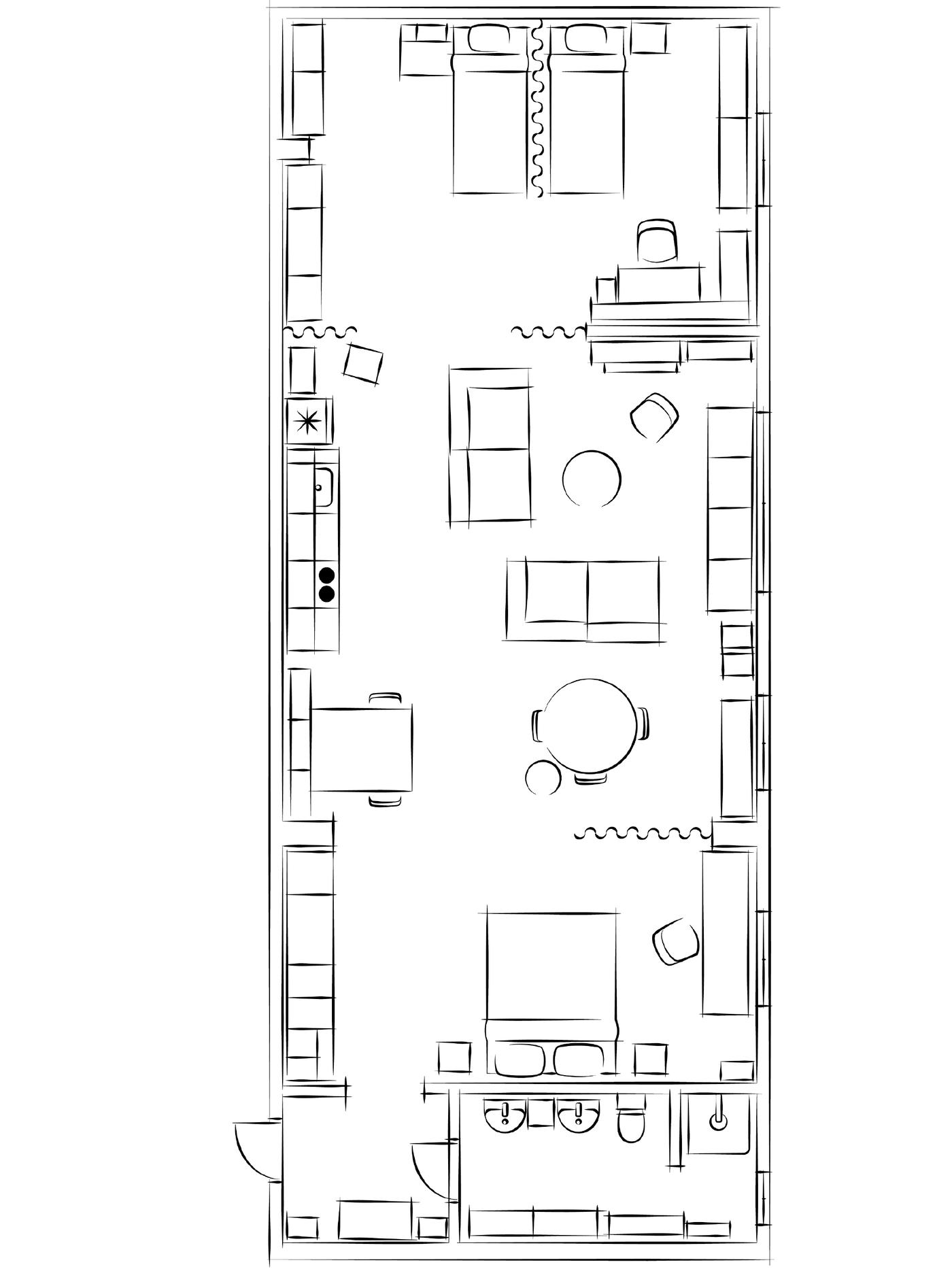 Grundriss einer offen gestalteten Wohnung