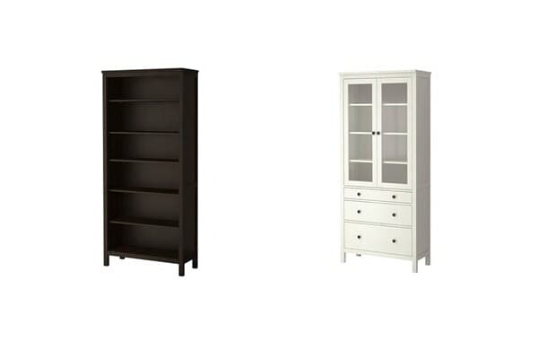 HEMNES bookcase and glass-door cabinets.
