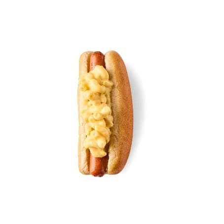 Hot dog with Mac & Cheese topping