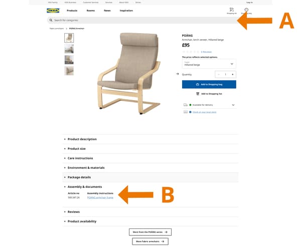 How to find assembly instructions on a product page