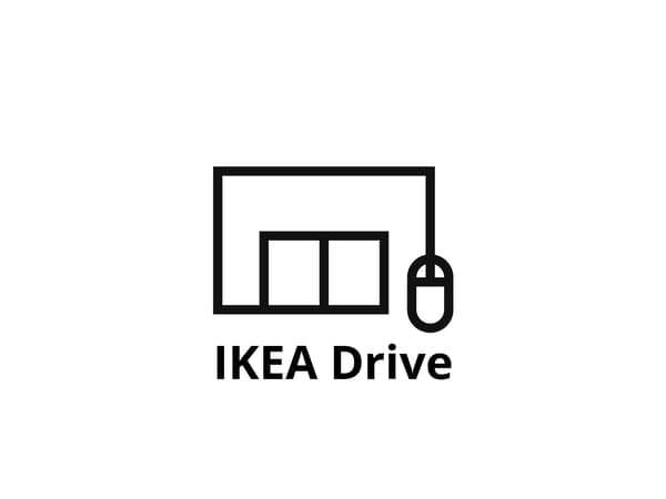 Icon of a store, computer mouse and the text IKEA Drive, symbolising the IKEA Drive Click & Collect service.