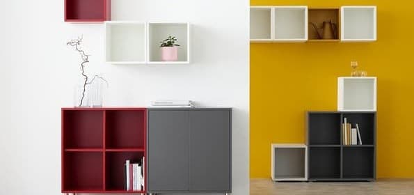 IKEA Arbeitszimmer EKET Aufbewahrungssystem Serie in weiß, rot und schwarz