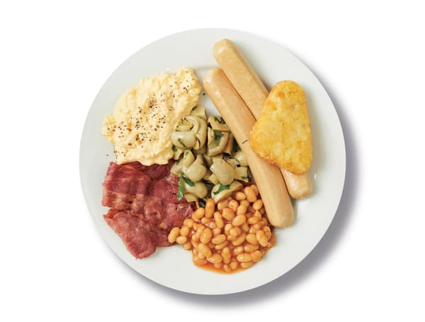 IKEA breakfast with mushrooms and bacon