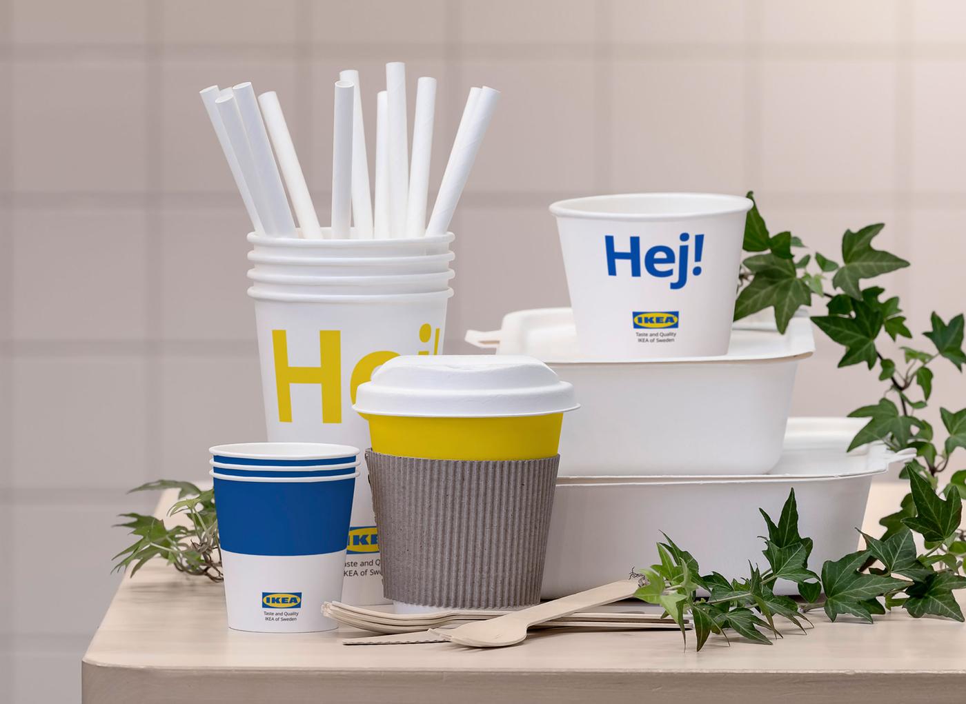 IKEA food containers, cups, straws and cutlery made from 100% renewable materials.