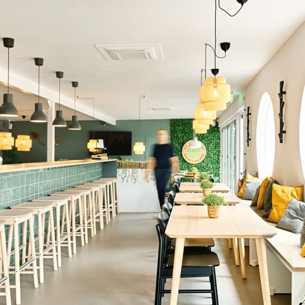 IKEA for Business in a long café filled with IKEA furniture