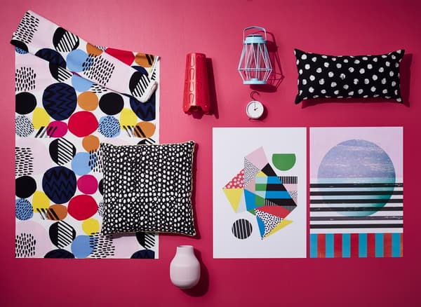 IKEA IDEAS에서 봄 트렌드로 도트와 그래픽 프린트 디자인을 활용한 컬러풀한 인테리어 연출법을 소개하고 있어요.