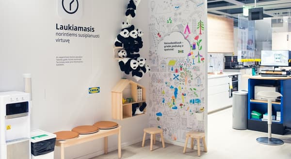 IKEA kitchen furniture deparment waiting zone with kids area and option to paint on the walls