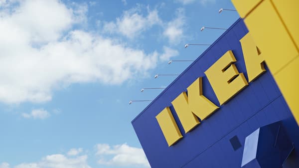 IKEA logo on side of store.