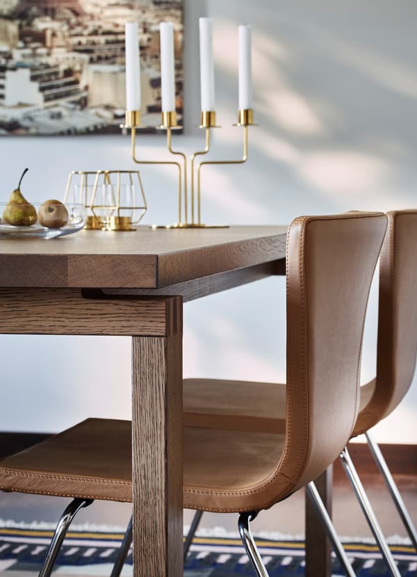 IKEA MÖRBYLÅNGA long brown oak veneer rectangular long dining table.