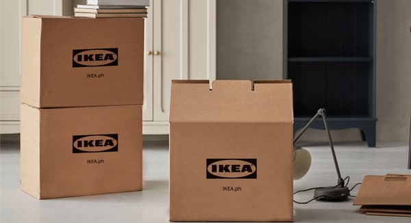 IKEA parcel boxes on the floor.