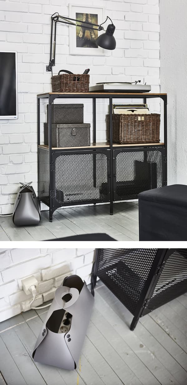 IKEA peut vous aider à réaliser une boîte de rangement pour les télécommandes. Rangez les télécommandes que vous utilisez le plus souvent dans un panier posé sur le dessus d’une étagère comme FJÄLLBÖ, qui est dotée de portes en treillis métallique laissant passer les signaux. Rangez les autres dans des boîtes avec couvercle.