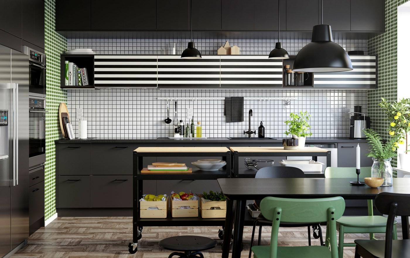 IKEA SEKTION kitchen can be customised even more with playful YTTERBYN door fronts, which come in playful yet classic patterns like black and white stripes and dots.