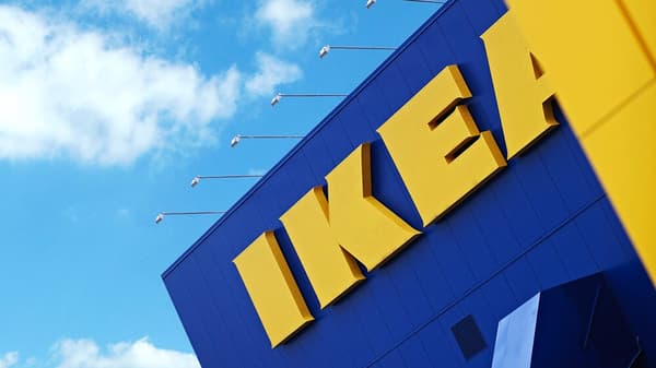 IKEA stone with blue sky in background