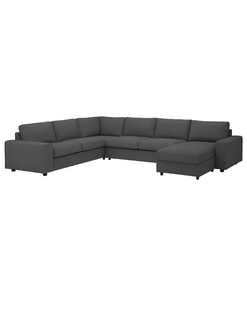 IKEA VIMLE 5 seater with chaise longue and wide armrests in a Hallarp grey sofa cover