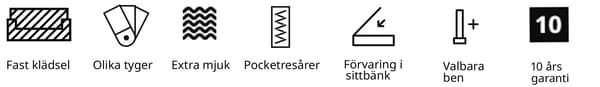 Ikoner som visar valmöjligheterna för ESSEBODA soffa.