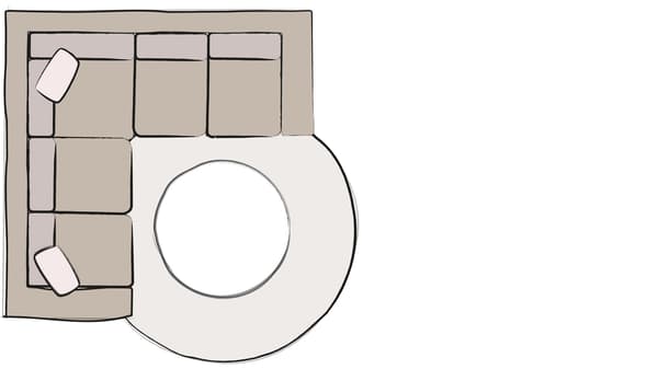 illustration de tapis rond pour canapé d'angle
