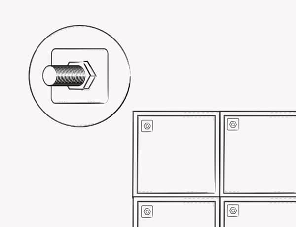 Illustration du vissage permettant d’assembler les deux moitiés de la base de l’îlot de cuisine.