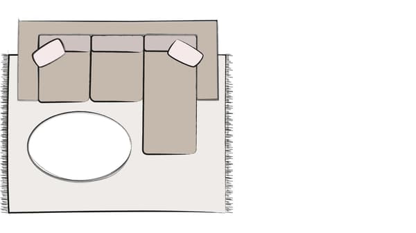 illustration d'un tapis 6 x 9 pour causeuses avec méridienne