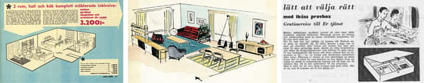 Illustration med inredningstips som visar ett vardagsrum med soffa, matbord och bokhylla.