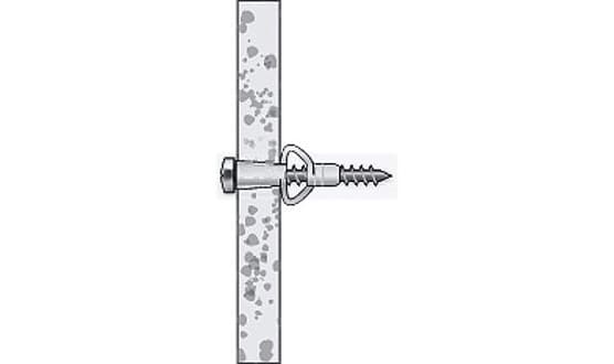Illustration on a screw and a wall plug inserted in a wall without wood stud