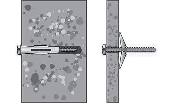 Illustration on a srew and a plug inserted in a solid masonry wall
