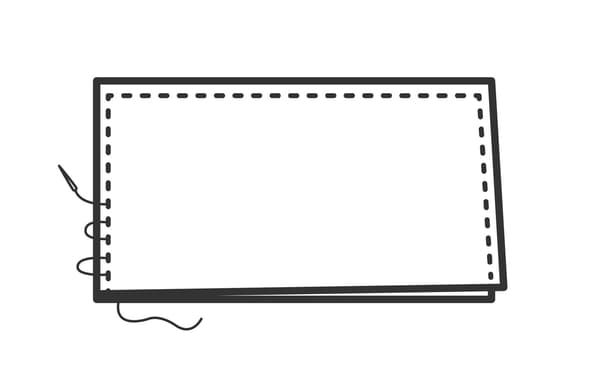 Illustration showing a sleeve-type cover being made by sewing three sides of the curtain.