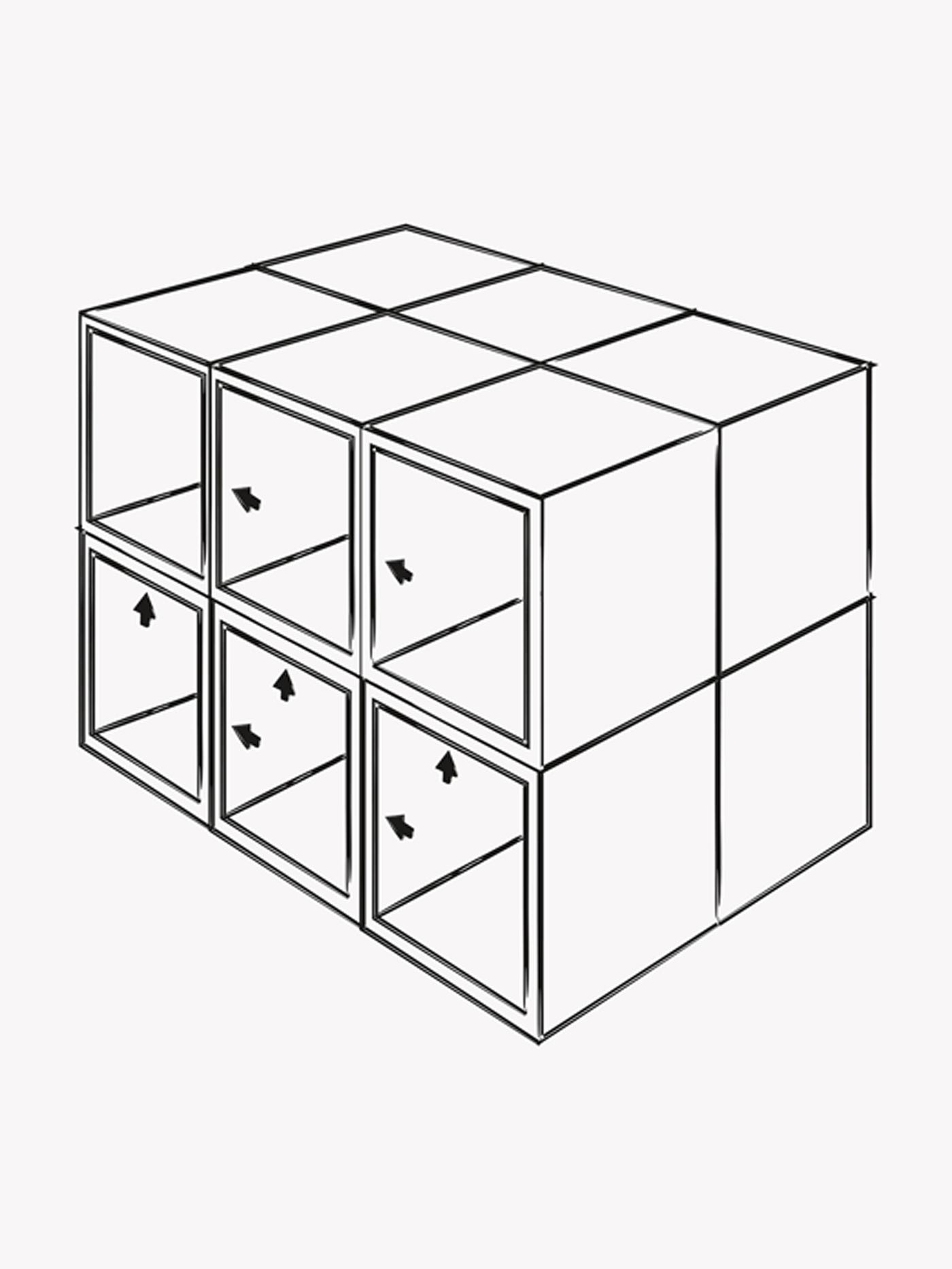 Illustrazione di 12 strutture per pensili METOD di IKEA disposte in 2 file da 3 per ogni lato. Le frecce indicano come fissare i vari elementi assieme.
