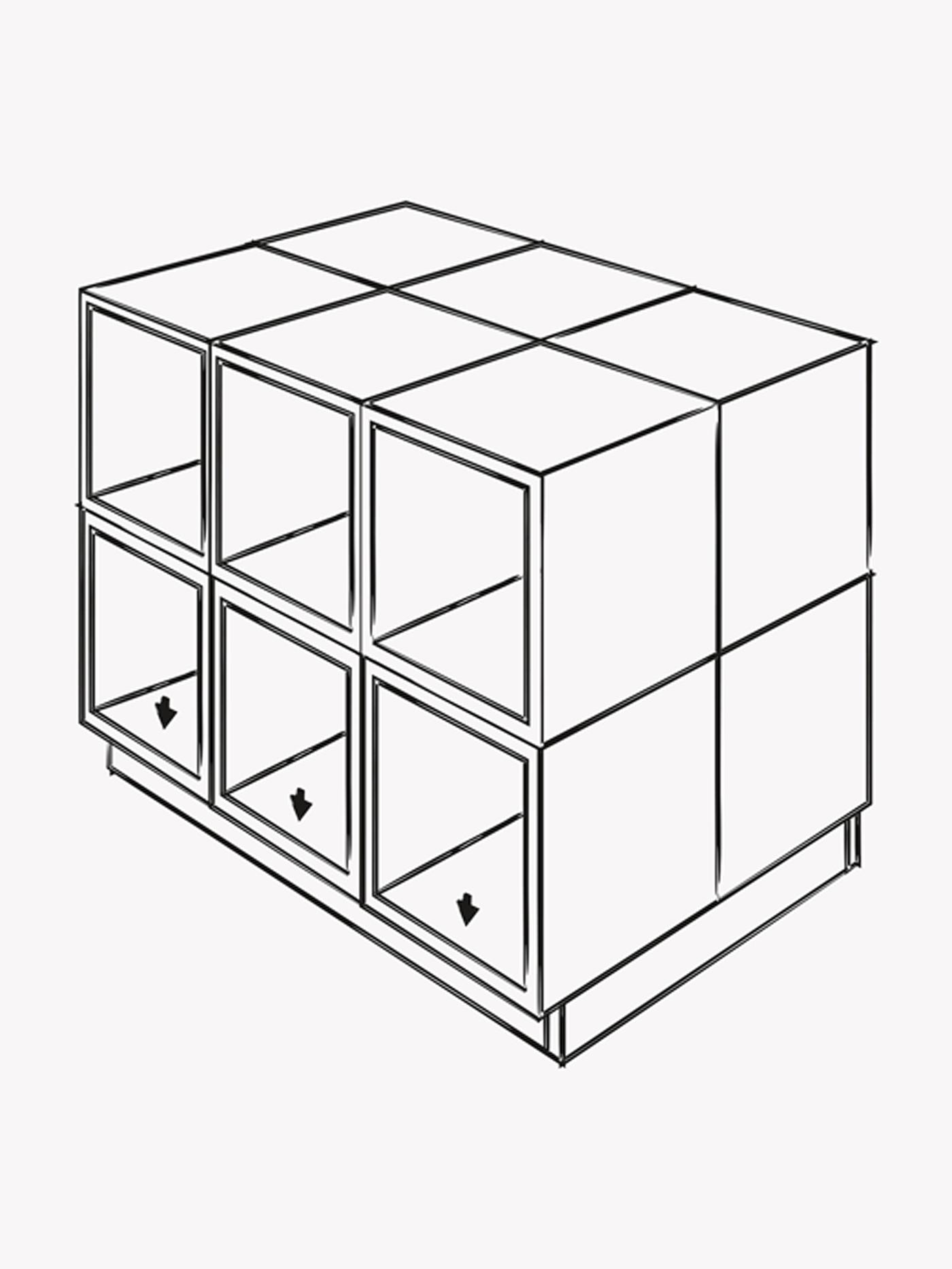 Illustrazione in bianco e nero di mobili combinati sopra a una struttura per formare un’isola per cucina - IKEA