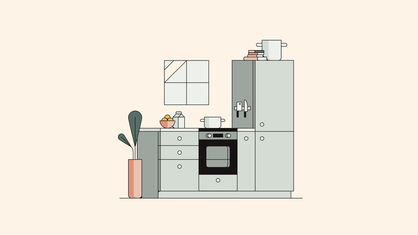 Zaposleni v podjetju IKEA in kupec sedita pred monitorjem in načrtujeta postavitev kuhinje z orodjem IKEA Kitchen Planner.