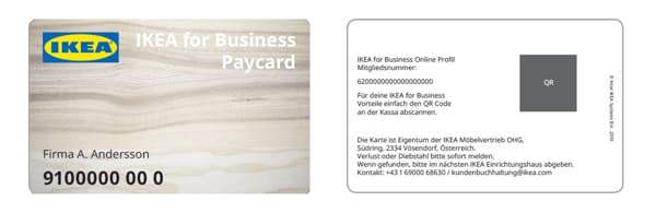 Image of the new IKEA for Business Paycard from the front and back