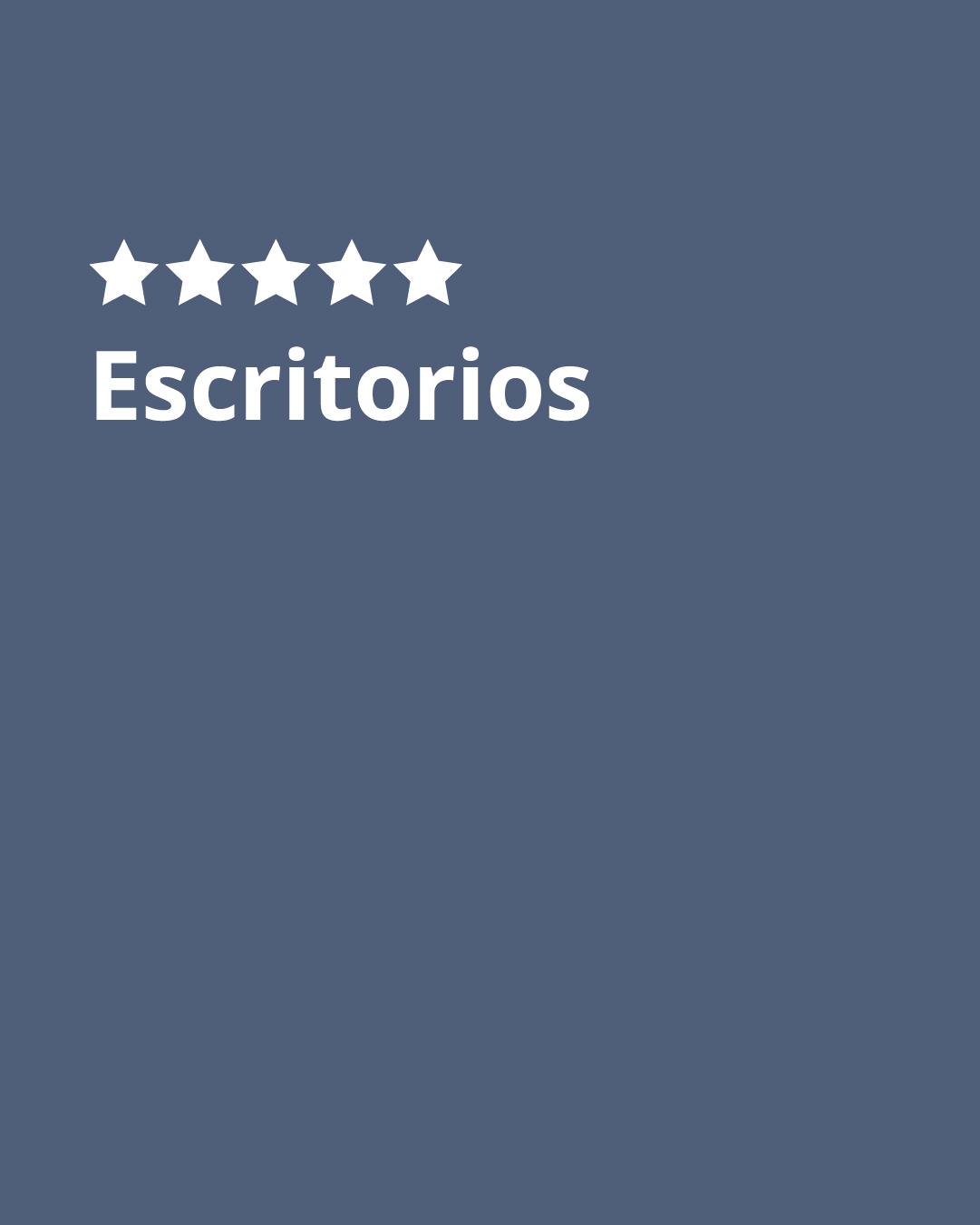 Imagen azul con palabras "Escritorios" con estrellas