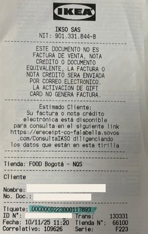 Imagen de boleta con datos borrados para usarla de ejemplo en como participar.