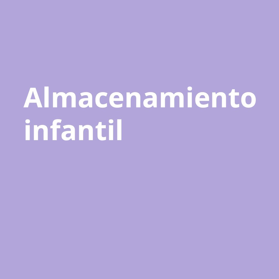 Imagen morado con palabras "Almacenaje infantil"