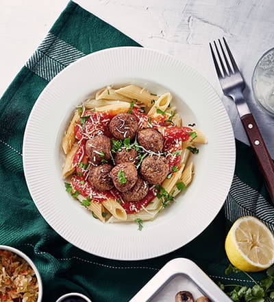 Italian pasta with plant balls
