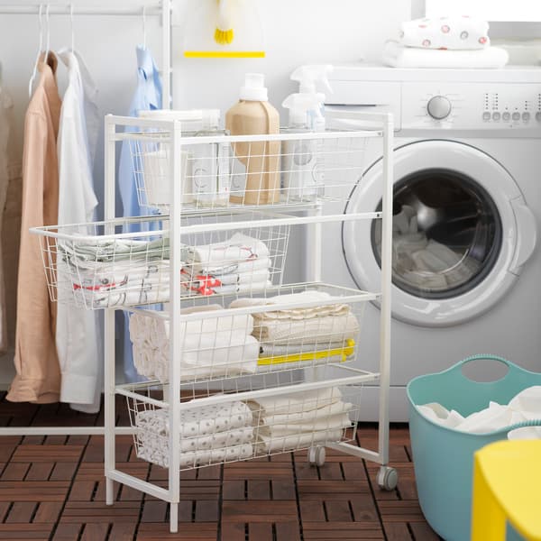 JONAXEL storage frame with wire baskets/castors 25x51x73 cm