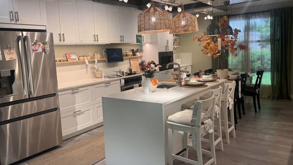 Kitchen room setting with white cabinets