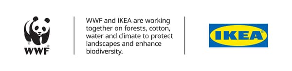 Le logo du World Wildlife Fund avec un panda et le texte indiquant la collaboration avec IKEA pour tout ce qui touche au coton, aux forêts et à l’eau (